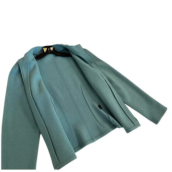 Lafayette 148 New York Vintage Cardigan 100% wool Dusty Turquoise, Size 12 - Picture 6 of 6